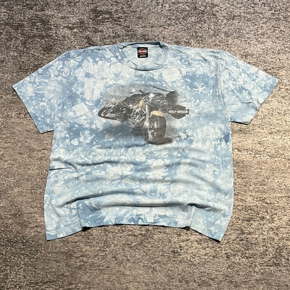 Vintage‎ Harley Davidson T Shirt Mens XL Blue 2004 Biker Double Sided Graphic